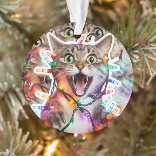 Festive Cat with Christmas Lights Ornament (Arbre)