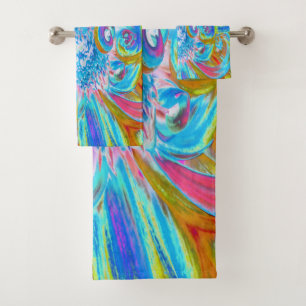 Festive Chartreuse and Blue Dahlia Flower Petals Bad Handdoek