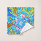 Festive Chartreuse and Blue Dahlia Flower Petals Bad Handdoek (Wasdoekje)