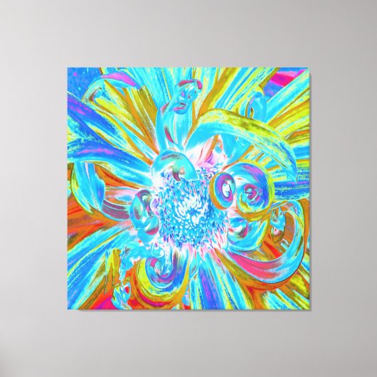 Festive Chartreuse and Blue Dahlia Flower Petals Canvas Afdruk (Voorkant)