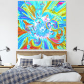 Festive Chartreuse and Blue Dahlia Flower Petals Canvas Afdruk (Insitu (Slaapkamer))