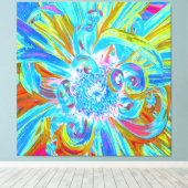 Festive Chartreuse and Blue Dahlia Flower Petals Canvas Afdruk (Insitu (Houten vloer))