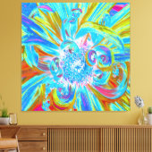 Festive Chartreuse and Blue Dahlia Flower Petals Canvas Afdruk (Insitu (Woonkamer))