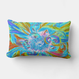 Festive Chartreuse and Blue Dahlia Flower Petals Kussen