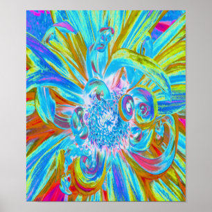 Festive Chartreuse and Blue Dahlia Flower Petals Poster