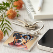 Festive Cheer: Cozy Rottweiler Mix in Red Sweater Sleutelhanger (Voorkant Rechts)