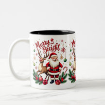 Festive Cheer with Santa & Reindeer - Holiday Mug