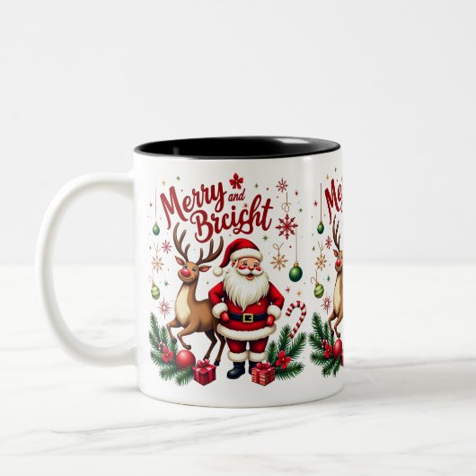 Festive Cheer with Santa & Reindeer - Holiday Mug (Gauche)