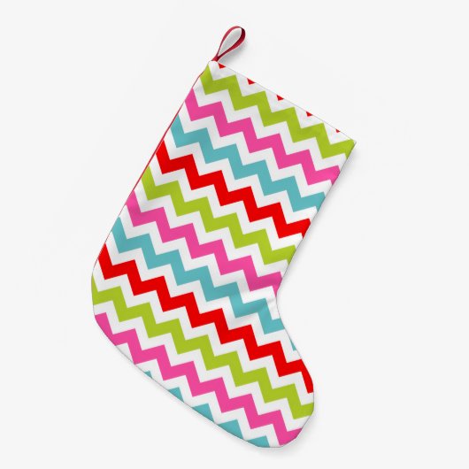 Festive Chevron Pattern – Retro Holiday Stripes Kleine Kerstsok (Voorkant (Hangend))