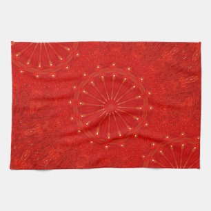 Festive Chic Bright Red Kaleidoscope Design Theedoek