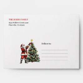 Festive Chic Santa Claus Red White Rustic Holiday Envelop