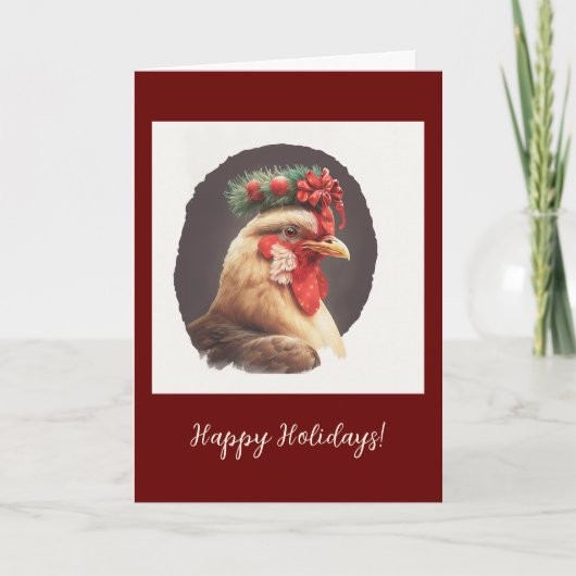 Festive Chicken Folded Holiday / kerstkaart Bedankkaart (Voorkant)