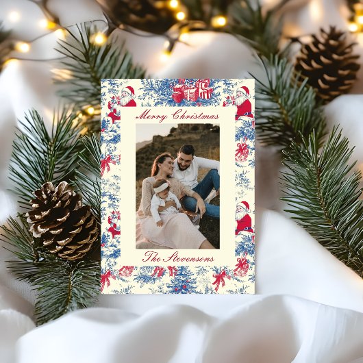 Festive Chinoiserie Toile De Jouy Photo Christmas Feestdagenkaart