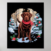 Festive Chocolate Lab In Snowy Forest Winter Xmas Poster (Voorkant)