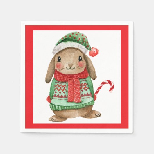 Festive christmas bunny with candy cane servet (Voorkant)