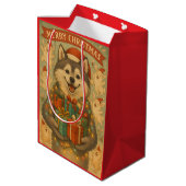 "Festive Christmas Dog" Medium Cadeauzakje (Achterkant Gekanteld)