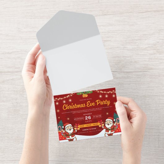 Festive Christmas Eve Party Invitation with Santa  (Détachable)