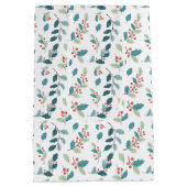 Festive Christmas Holly Red Berries Pattern Medium Cadeauzakje (Achterkant)