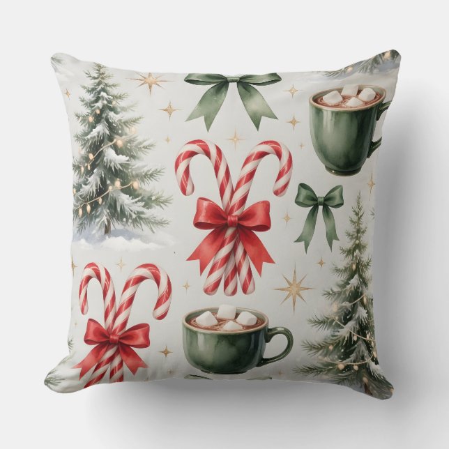 Festive Christmas Mug & Candy Cane Pillow Kussen (Voorkant)