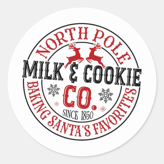 Festive Christmas North Pole Milk Cookie Company Ronde Sticker (Voorkant)
