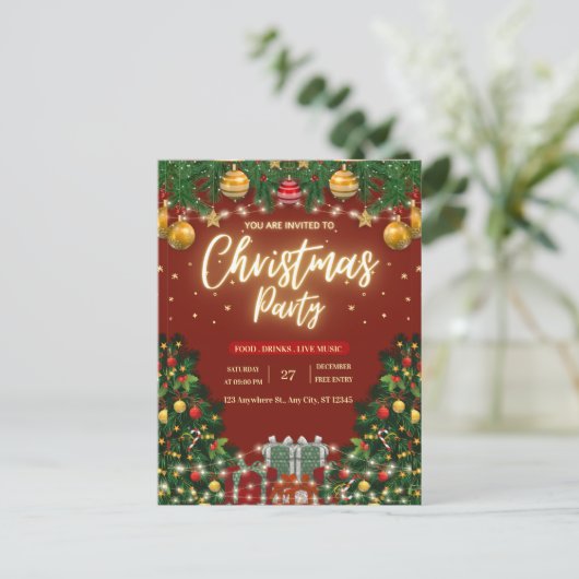 Festive Christmas Party Invitation Briefkaart (Staand voorkant)
