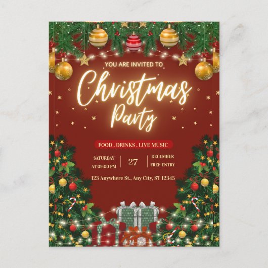 Festive Christmas Party Invitation Briefkaart (Voorkant)