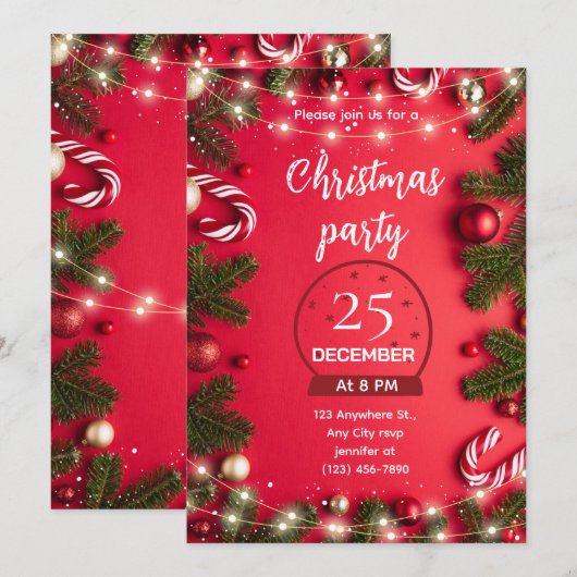 Festive Christmas Party Invitation Kaart (Voorkant / Achterkant)