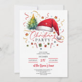 Festive Christmas Party Invitation Red Santa Hat (Devant)