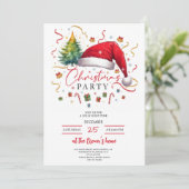 Festive Christmas Party Invitation Red Santa Hat (Debout devant)