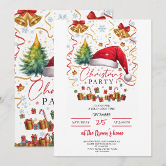 Festive Christmas Party Invitation Red Santa Hat Kaart