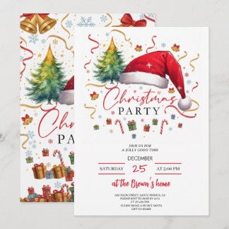 Festive Christmas Party Invitation Red Santa Hat Kaart