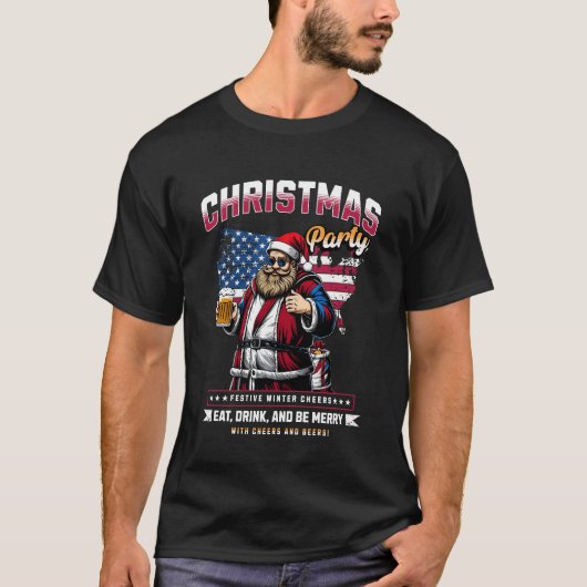 Festive Christmas Party T-Shirt with Santa (Devant)