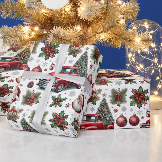 Festive Christmas Red Truck Pattern  Cadeaupapier (Feestdagen)