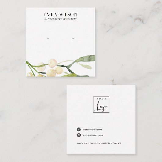 FESTIVE CHRISTMAS SNEBERRY STUD EARRING DISPLAY VIERKANTE VISITEKAARTJE (Voorkant / Achterkant)