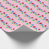 Festive Christmas String Lights on Pink Cadeaupapier (Hoek)