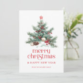 Festive Christmas Tree Red Retro Typography  Kaart (Staand voorkant)