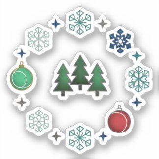 Festive Christmas Trees & Snowflakes Sticker