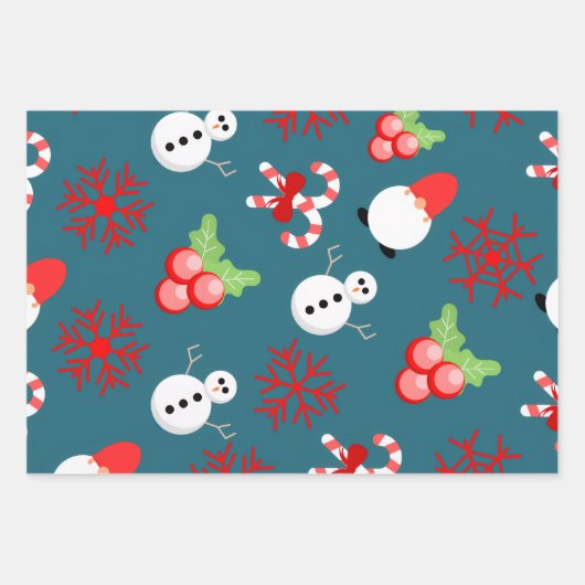 Festive Christmas Wrapping Paper – Snowmen & Candy (Voorkant)