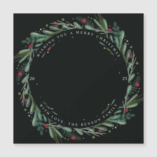 Festive Christmas Wreath Leaves Berries Magnet (Voorkant)