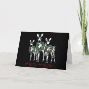 Festive Christmas Zebras, red green wreath Feestdagen Kaart