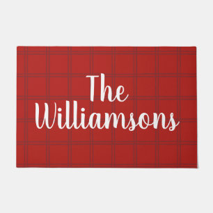 Festive Classic Red Check Family Script Name Deurmat