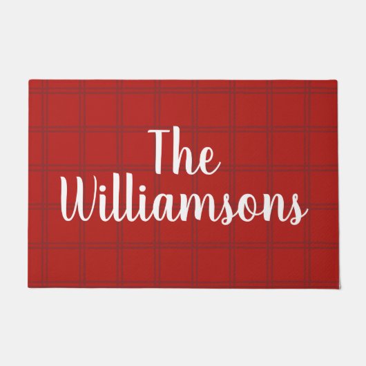 Festive Classic Red Check Family Script Name Deurmat (Voorkant)