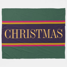 Festive Colorful Green Paars "CHRISTMAS" Stripes Fleece Deken