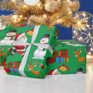 Festive Colorful Kerstkerstkerstman, Snowman, Gift Cadeaupapier