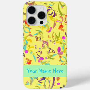 Festive Colorful Party Confetti Toss Over Yellow iPhone 15 Pro Max Hoesje