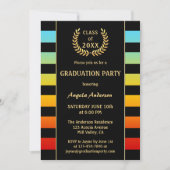 Festive Colorful Striped Afstuderen Invitation Kaart (Voorkant)