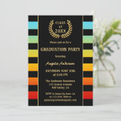 Festive Colorful Striped Afstuderen Invitation Kaart (Staand voorkant)