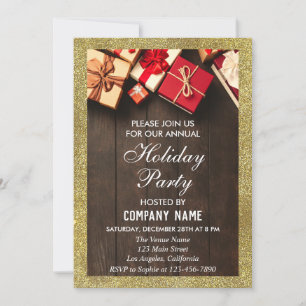 Festive Company Holiday Party Gifts Gold Glitter Kaart