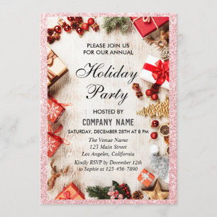 Festive Company Holiday Party Roos Gold Glitter Kaart