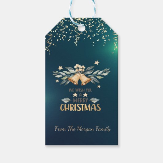 Festive Confetti, kerstcellen, groen Cadeaulabel (Voorkant)